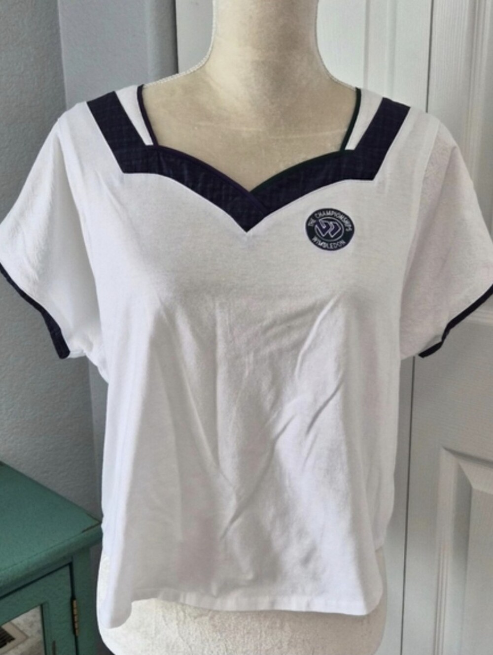 Wimbledon All England Lawn Tennis Club Plaid Trim Crop Top Vintage Sporty XL